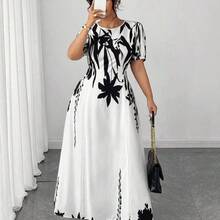 YijiaNvz  Vestido midi de línea A con cintura ceñida, elegante y favorecedora para mujer talla grande, ideal para uso diario y para ir al trabajo - rojo y blanco - Ver 5