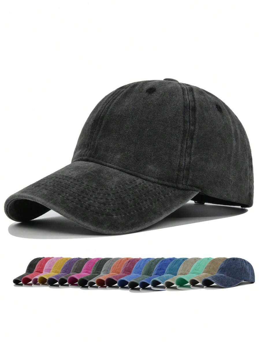 1pc Women's Spring/Summer Korean Style Distressed Vintage Curved Brim Baseball Cap, Plain Solid Color Washed Hat For Couples And Men - A - View 1