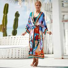 2026 New Beach Cover-Up Dress In Rayon With Patterned Print, Beach Dress For Seaside Vacation, Swimwear Cover-Up - 71120-1 Purple Base With Flowers - View 8