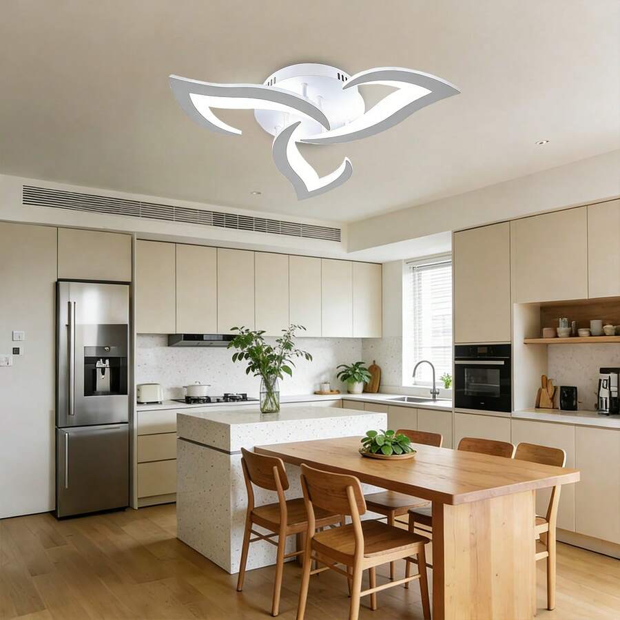 Modern Flush Mount Ceiling Light With Remote Control, 3000K - 6500K LED Dimmable 3 - Petals Low Profile Ceiling Light For Living Room, Kitchen, Dining Room, Bedroom - White - View 1