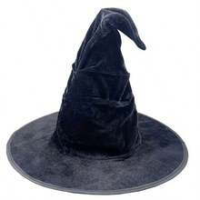 Black Tassel Witch Hat, Halloween Spider & Bat Decorated Wizard Hat, Wrinkled Horror Party Costume Accessory - Hat - View 11