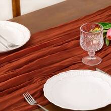 Bohemian Rustic Cheesecloth Tablecloth With Pleats 90 Cm X 180 Cm Gauze Cheesecloth Tablecloth Suitable For Birthday Party Wedding Ceremony, Shower Holiday Home Decor - Rust Red - View 5