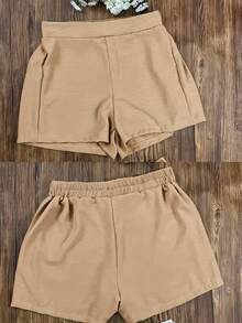 Women's Summer Vacation Set, Fashionable And Elegant Multi-Purpose, Including Elegant Blouse, Shorts And Top, Suitable For Vacation, Beach And Daily Wear - Khaki - View 3