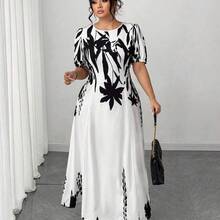 YijiaNvz  Vestido midi de línea A con cintura ceñida, elegante y favorecedora para mujer talla grande, ideal para uso diario y para ir al trabajo - rojo y blanco - Ver 4