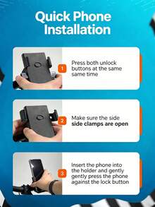 1pc Universal Motorcycle/Bicycle Phone Holder 360° Rotating Shockproof Secure Handlebar Mount With Auto-Locking Mechanism - Black - View 7