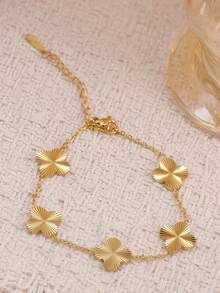 Stainless Steel Jewelry Set, Clover Design, Suitable For Women's Commute Or Daily Wear, Also A Perfect Gift For Friends - Gold - View 4