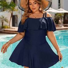 guangzhougaolangshangmao Swim Lushoire Traje de baño talla grande de verano con tirantes ajustables y volantes en corte evasé - Burdeos - Ver 10