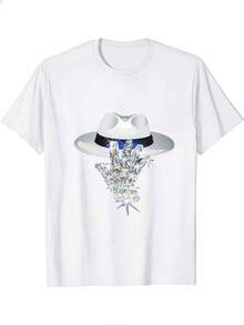 Iconic Pattern Print T Shirt - 100%Cotton,180Fabric.Regular Version,Round Collar Design,Provides A Sense Of Comfort,Breathability,And Has A Skin-Friendly Touch,Prevent Stuffiness.Suitable For Everyday Wear,Adaptable To Various Occasions. - 白色 - 查看 1