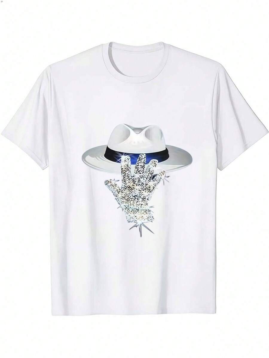 Iconic Pattern Print T Shirt - 100%Cotton,180Fabric.Regular Version,Round Collar Design,Provides A Sense Of Comfort,Breathability,And Has A Skin-Friendly Touch,Prevent Stuffiness.Suitable For Everyday Wear,Adaptable To Various Occasions. - 白色 - 查看 1