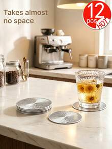 12pcs Gold Fireworks Cocktail Coasters, PVC (Polyvinyl Chloride) Material 3.94inch Round Coffee Coasters, Washable, Easy To Clean, Wipeable, Non-Slip, Heat Resistant, For Room Decoration, Home Table Decoration, Home Decor, Suitable For Holidays, Parties, Birthdays, Weddings And Dinner Parties - Multicolor - View 12