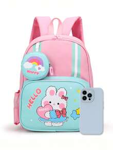 Student Backpack New Cartoon Rabbit Print Small School Bag Lightweight Comfortable Fashion Backpack - Pink - View 3