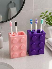 1 pieza Soporte para cepillo de dientes de bloque de construcción creativo y lindo, estantería de almacenamiento multifuncional todo en uno para el baño, diseño de bloque colorido y divertido con vaso minimalista para pasta de dientes, llamativo y personalizado, colocación firme en el mostrador del tocador o el lavabo, organiza ordenadamente los cepillos de dientes, la pasta de dientes y otros artículos de tocador, mantiene las cosas limpias y ordenadas, combina el almacenamiento práctico con la decoración del baño, crea un espacio de baño fresco y saludable - Multicolor - Ver 4
