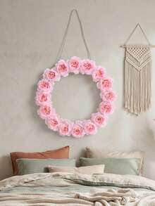 1pc Heart-Shaped Artificial Pink Rose Wreath, Romantic Floral Wall Hanging Decor For Wedding, Valentine's Day, Bridal Shower, Front Door, Bedroom, Living Room, Boho Home Decoration - Pink - View 7