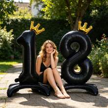32 Inch Black Base Standing Digital Balloon 0123456789 Crown Number Balloon Suitable For Birthday Party Anniversary New Year Decoration - Black - View 1