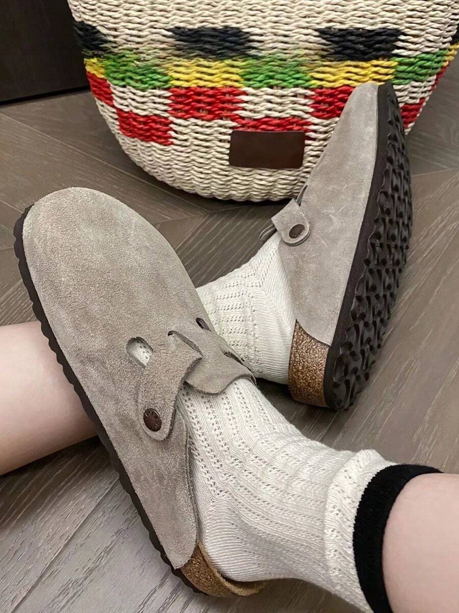 Women's Suede Clogs Men's Slip-On Mules Non-Slip Potato Shoes Arch Support Sandals with Adjustable Buckle for Indoor & Outdoor Use - Grau (Echtleder) - Übersicht 1