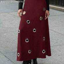 Fengyu Women's Clothing Store  Vestido negro de manga larga con diseño calado para mujer - Burdeos - Ver 10