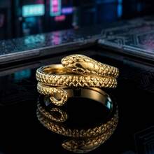 1Pc One Size Hop Style Steel Vintage Serpent Open Design Unisex Street Fashion Finger Ring Jewelry Set Women Ring Women Adjustable Ring - 金色 - 查看 6