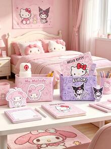 Giỏ lưu trữ gấp gọn Sanrio, hộp lưu trữ để bàn Hello Kitty/My Melody/Kuromi, chất liệu vải không dệt, hộp lưu trữ đồ dùng linh tinh & mỹ phẩm dễ thương, trang trí phòng ngủ cho bé gái - A - Xem 1