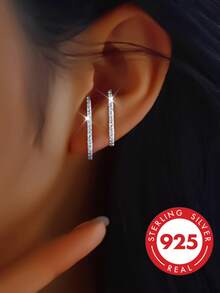GLIMMER GI 1 Đôi bông tai bạc S925, bông tai hình chữ E ít gây dị ứng đính đá Cubic Zirconia tổng hợp, thiết kế mới thanh lịch đa năng, phù hợp đeo hàng ngày, đi du lịch, quà tặng Valentine, sinh nhật cho nữ - Bạc - Xem 10