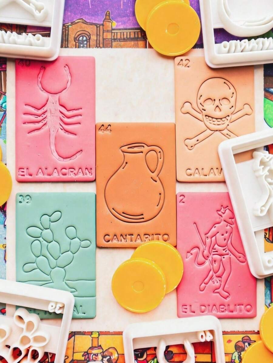 1/5pcs Mexican Colorful Bingo Game Card Shaped Handmade Clay Cutting Mold, Suitable For DIY Statement Earrings - White - View 1