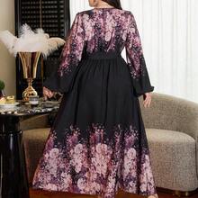 dahkjdgajy  Vestido elegante negro de talla grande con estampado floral elegante y romántico para vacaciones - Morado - Ver 3