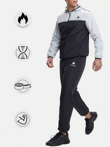 HOTSUIT 男士桑拿服，拉鍊式跑步訓練出汗服，情人節禮物 - 淺灰色 - View 4