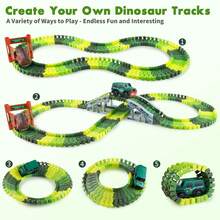 215Pcs Dinosaur Race Track Toy Set, Flexible Train Tracks With Electric Cars & Glow-In-The-Dark, Dinosaur Park STEM Educational Pretend Play Toy, Birthday Gift For Boys Kids Ages 3-8 - Multicolor - View 7