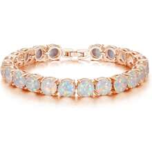 CiNily Created Blue White Fire Opal/Mystic Clear Crystal Bracelets For Women 18K White Gold Plated Big Round Or Oval Shape Gems Bracelet Gifts - 玫瑰金 - 查看 1