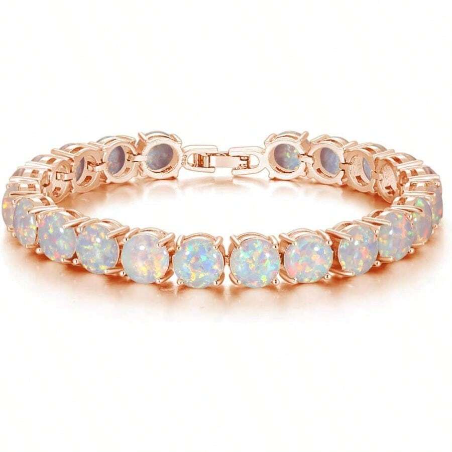 CiNily Created Blue White Fire Opal/Mystic Clear Crystal Bracelets For Women 18K White Gold Plated Big Round Or Oval Shape Gems Bracelet Gifts - 玫瑰金 - 查看 1