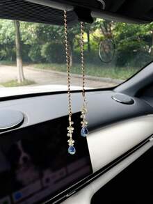 Sweet Zirconia Butterfly Water Drop Tassel Car Hanging Ornament Creative Car Interior Decor Exquisite Car Accessory Small Gift Car Rearview Mirror Decoration - A - View 5