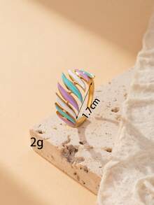 1pc Dopamine Macaron Glazed Stainless Steel Open Ring, Sweet Heart & Flower Design, Stackable Metal Ring, Girly Style Accessory, Adjustable Size - Yellow Gold - View 6