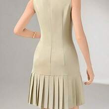 guang zhou mi qian shang mao  Vestido corto elegante de unicolor con dobladillo plisado y sin mangas - Rosa - Ver 3