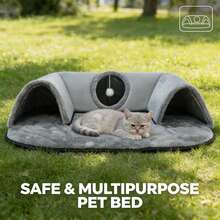 2-In-1 Cat Tunnel Bed With Plush Cushion, Multi-Size Optional, Soft Warm Hideaway With Interactive Toy, Cozy Cat Play & Rest Cave For Indoor Cats - Grey - View 5