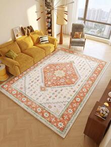 1pc Orange Floral Style Area Rug, Spring & Summer Flower Pattern Living Room Carpet, Soft Touch, Short Pile Modern Floor Rug, Suitable For Bedroom, Dining Room, Office, Home Decor And Doormat, Versatile For Various Occasions Like Music Festivals, Wedding Venues And Daily Home Use - Burnt Orange - View 7