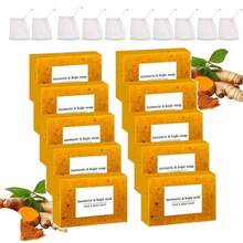 8*Soap  Turmeric & Kojic Soap, Lemon Turmeric & Kojic Acid Brightening Soap, Natural Organic Turmeric Face & Bath Soap Bar For Face & Body, Deep Cleansing & Smoothing Skin - Màu vàng - Xem 2
