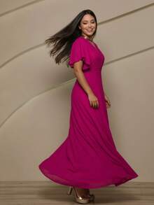 Vestido Longo Laise Feminino Manga Curta Moda Evangélica Festa Casual - fuccia - Visão 3