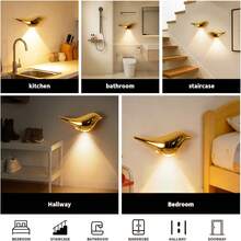 Lampu Dinding Sensor Gerak LED, Lampu Dinding Dekoratif, Lampu Malam Sensor USB Nirkabel, Lampu Dinding LED Nirkabel, Lampu Malam Magnetik Isi Ulang, Cocok untuk Dekorasi Lorong, Lemari, dan Ruangan - Bentuk burung - View 9