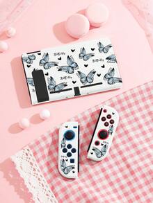 Vintage Illustration Blue Butterfly & Heart Pattern Design Switch2 (2025)/Switch NS/Switch OLED Compatible Game Console Accessory Set, Protective Case/Dock Cover/Carrying Bag/12-Card Holder, TPU Soft Shell, Beautiful & Practical, Portable Stand, Travel-Friendly, Shockproof, Scratch-Resistant, Stain-Resistant, Fashionable Romantic Gift - View 20