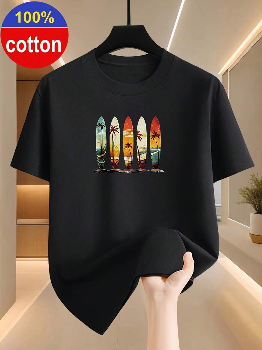 Camicia a maniche corte da uomo 100% cotone, semplice e di stile, vestibilità regular, girocollo, strato base comodo in tessuto di cotone, può essere usata come regalo natalizio, articolo molto richiesto - nero - Visualizzare 1