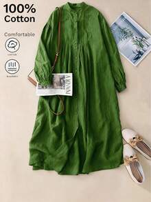Áo choàng nữ tay lửng màu xanh lá cây bằng vải lanh, kiểu dáng retro nghệ thuật, phong cách thoải mái, thanh lịch. - Xanh nhạt - Xem 2