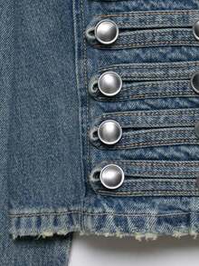 THREADLY Spring/Summer New Women's European And American Style Fashion Simple Versatile Fitted Denim Jacket Casual - Blue - View 4