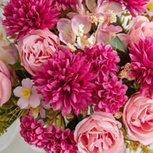 1pc/3pcs Artificial 7-Head Peony Hydrangea Bouquet, Bridal Bouquet Material, Home, Restaurant, Vase Decoration, Wedding Decoration, Backdrop Wall Decoration, Car Floral Decoration DIY Wreath Material, Doorway Decoration, Floral Material, Valentine's Day Gift, Autumn Decoration - Hot Pink - View 6