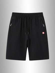1 chiếc quần short nam mùa hè kiểu dáng thường ngày, có dây rút ở eo và túi khóa kéo độc đáo ở hai bên, phù hợp cho mặc hàng ngày, đi làm, cắm trại, dự tiệc và các dịp thể thao khác. - màu đen - Xem 2