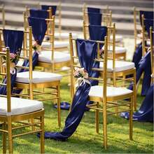 10pcs Navy Blue Satin Chair Bow Ribbons, Wedding Chair Back Silk Bowknot Ribbons, Suitable For Reception, Dining Room, Home Kitchen, Birthday, Events, Banquet, Party, Hotel Decoration - Navy Blue - View 10