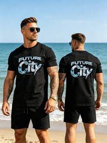 Outdoor Daily Wear Men T-Shirt Fashion Simple Round Neck Top - Black - View 3