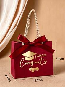 12pcs Graduation Gift Bags With Mortarboard Pattern And Satin Bow, Premium Matte Paper Bags With Twisted Rope Handles, Self-Assembly Required, Suitable For Gifts, Candy, Snacks And Small Favors, Multiple Colors, For High School And College Graduation Parties - Graduation Cap Paper Bag - View 11