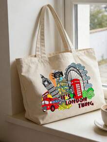 倫敦圖案輕量商務休閒字母購物袋與化妝包，字母「ITS A London THING」手提包、托特包、單肩包、收納袋、盥洗包、旅行化妝包、畢業背包、便攜式化妝收納袋，獨特的教師節禮物、生日禮物、節日禮物、派對禮物、度假禮物、婚禮禮物及開學禮物，適合辦公室、大學、商務、通勤、戶外、旅行、戶外活動 - 彩色 - 查看 15