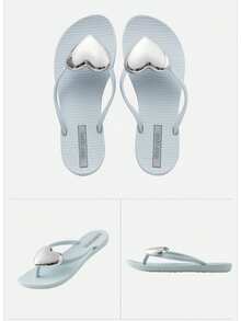 1Pair Women's Heart Decor Flip Flops, Summer Beach Slippers For Vacation, Beach And Travel - Màu xanh lam - Xem 7