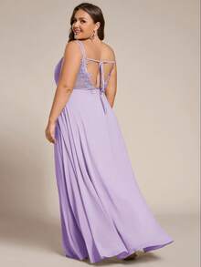 EVERPRETTY Plus Size Backless Lace Lace-Up Multi-Way Chiffon Sleeveless Deep V-Neck Wedding Bridesmaid Dress Suitable For Wedding Vacation Beach Party - Mauve Purple - View 5