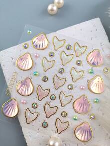 1pc Mermaid Theme Self-Adhesive Face Gem Stickers, Shell Fish Tail Crystal Rhinestone Temporary Tattoo Stickers, Suitable For Stage Performance Makeup Enhancement, Face Makeup Party DIY Decoration Accessories - Multicolor - View 9